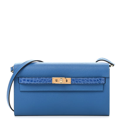 Hermes Epsom Shiny Alligator Touch Kelly Wallet To Go Mykonos Bleu Zellige 1 of 8