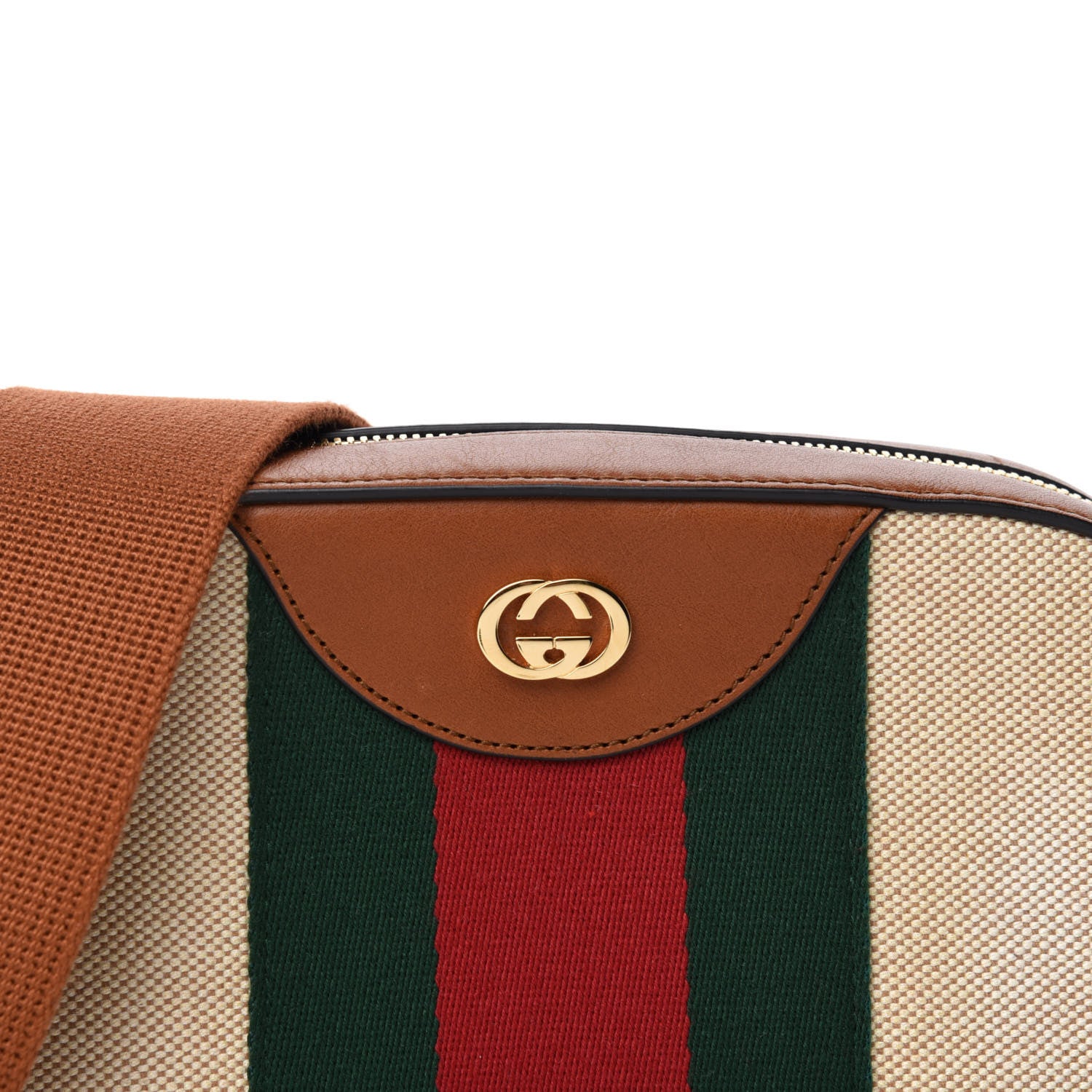 Gucci Vintage Canvas Web Shoulder Bag Sand Cuir 10 of 10