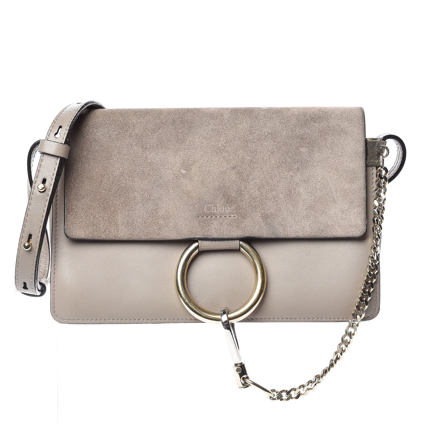 Suede Calfskin Small Faye Shoulder Bag Motty Grey