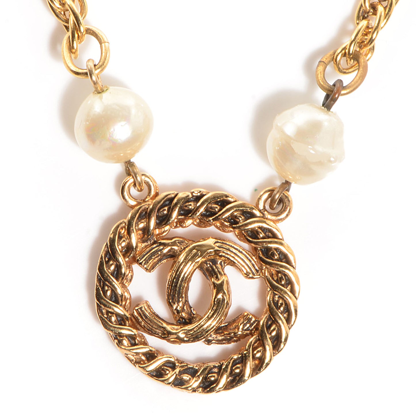 Pearl CC Pendant Necklace Gold