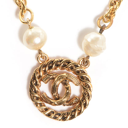 Chanel Pearl CC Pendant Necklace Gold 3 of 7