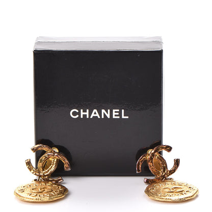 Chanel Hammered Medallion CC Dangle Clip On Earrings Gold 7 of 7