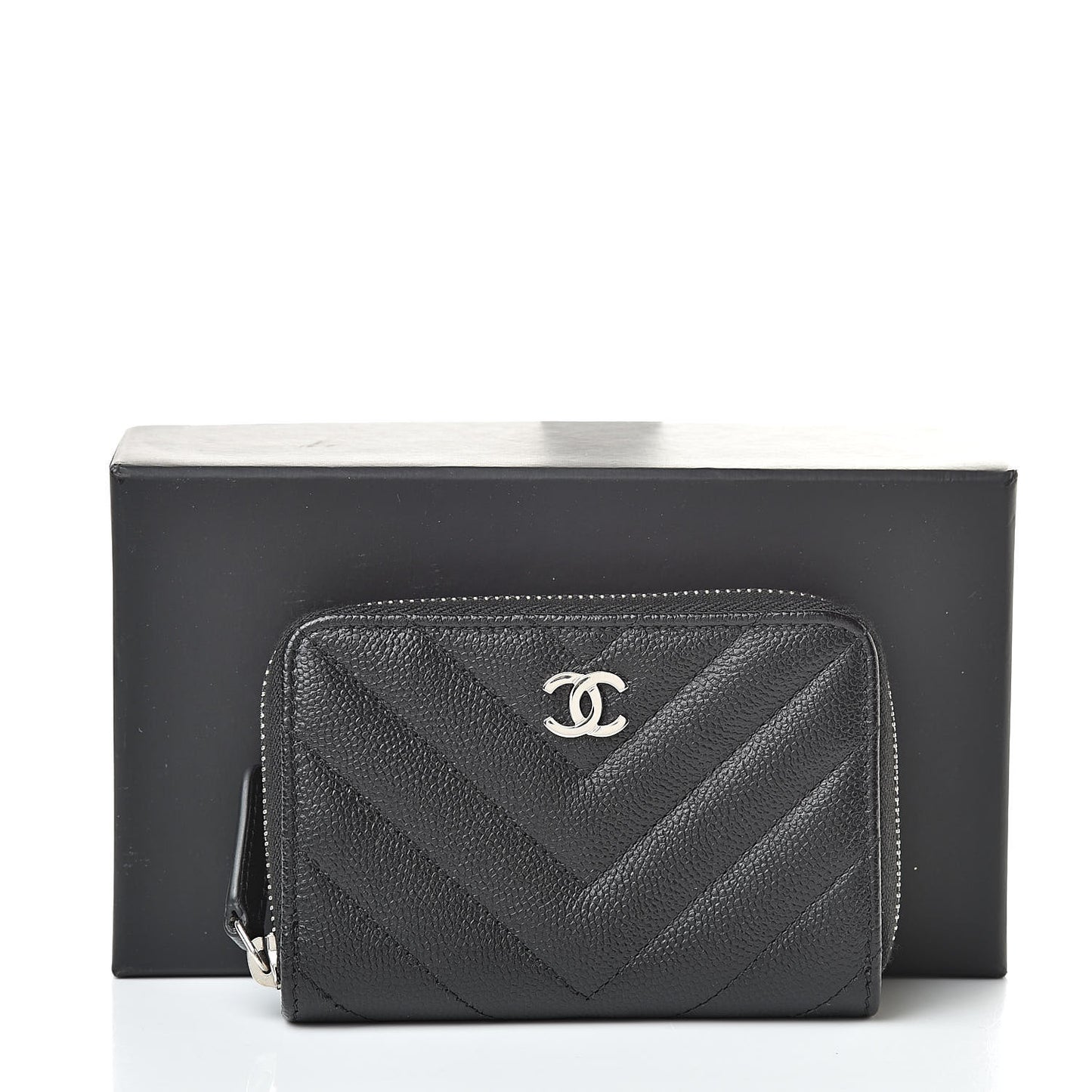 Caviar Chevron Quilted Zip Coin Purse Black