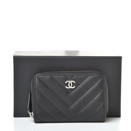 Chanel Caviar Chevron Quilted Zip Coin Purse Black 8 of 8