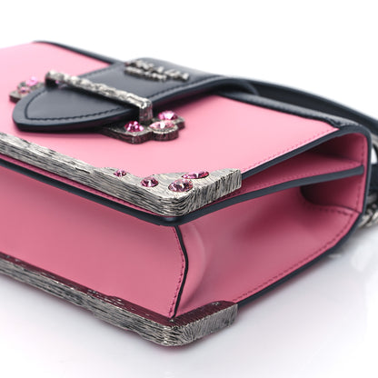 Prada City Calfskin Saffiano Crystal Cahier Bag Begonia Black 8 of 9