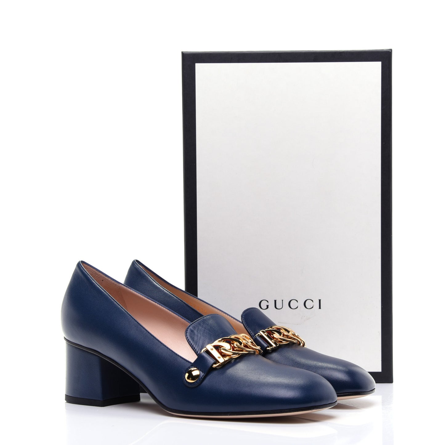 Malaga Kid Sylvie Web Chain Mid Heel Loafers 39 Blue Agata