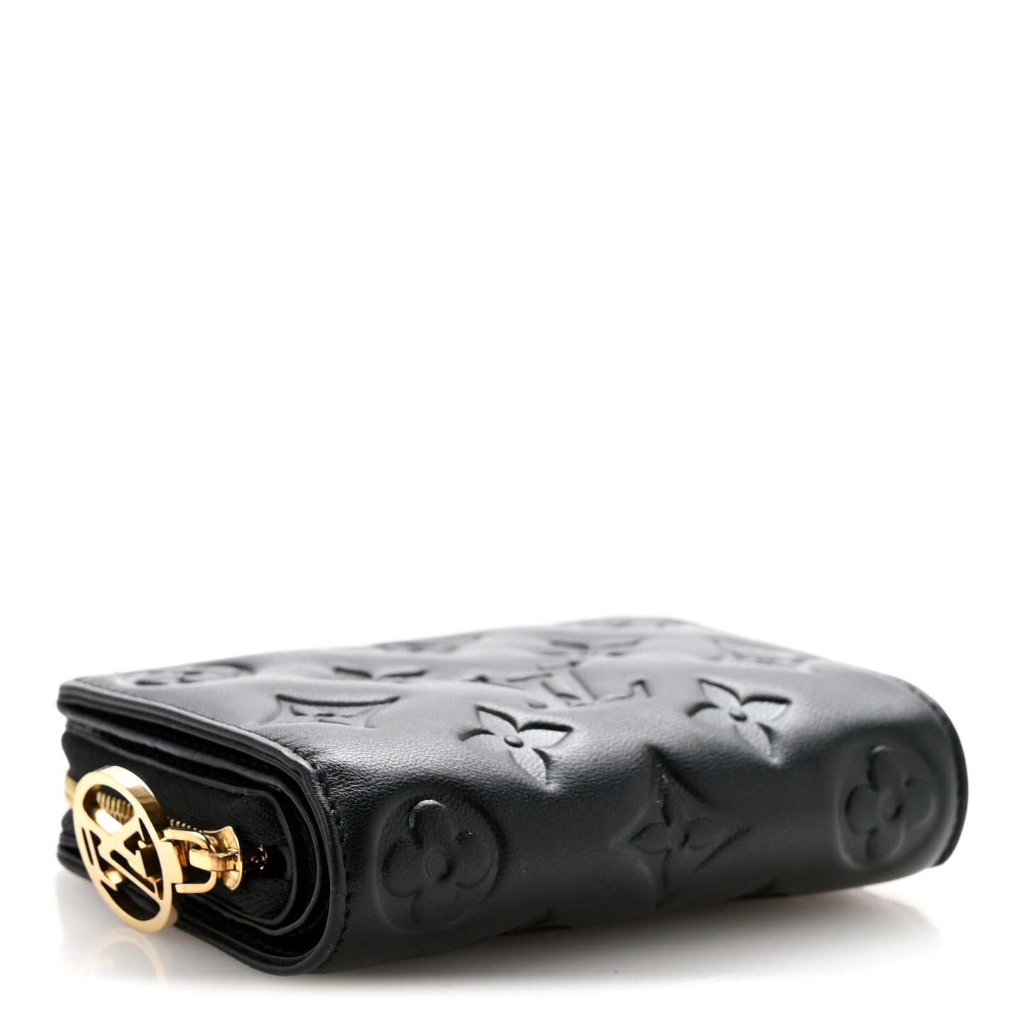 Lambskin Embossed Monogram Lou Coussin Wallet Black