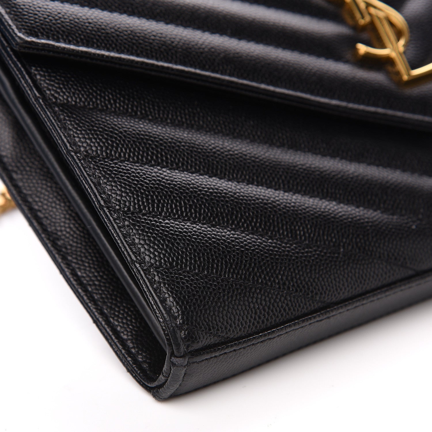 Saint Laurent Grain De Poudre Matelasse Chevron Monogram Chain Wallet Black 6 of 8