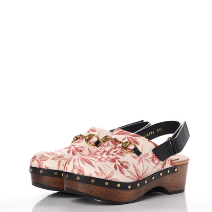Gucci Linen Horsebit Ikegami Herbarium Print Amstel Slingback Clogs 37.5 Romantic Cherry Black 2 of 10