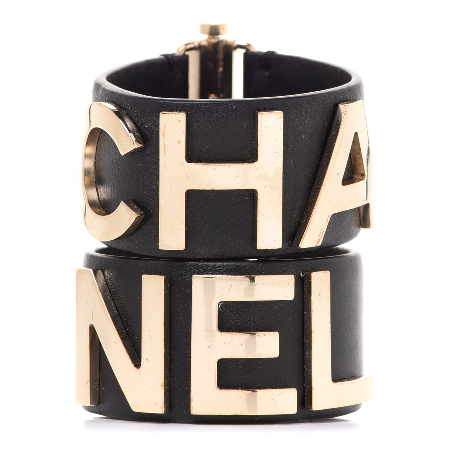 Lambskin Cha-Nel Logo Cuff Set S Gold Black