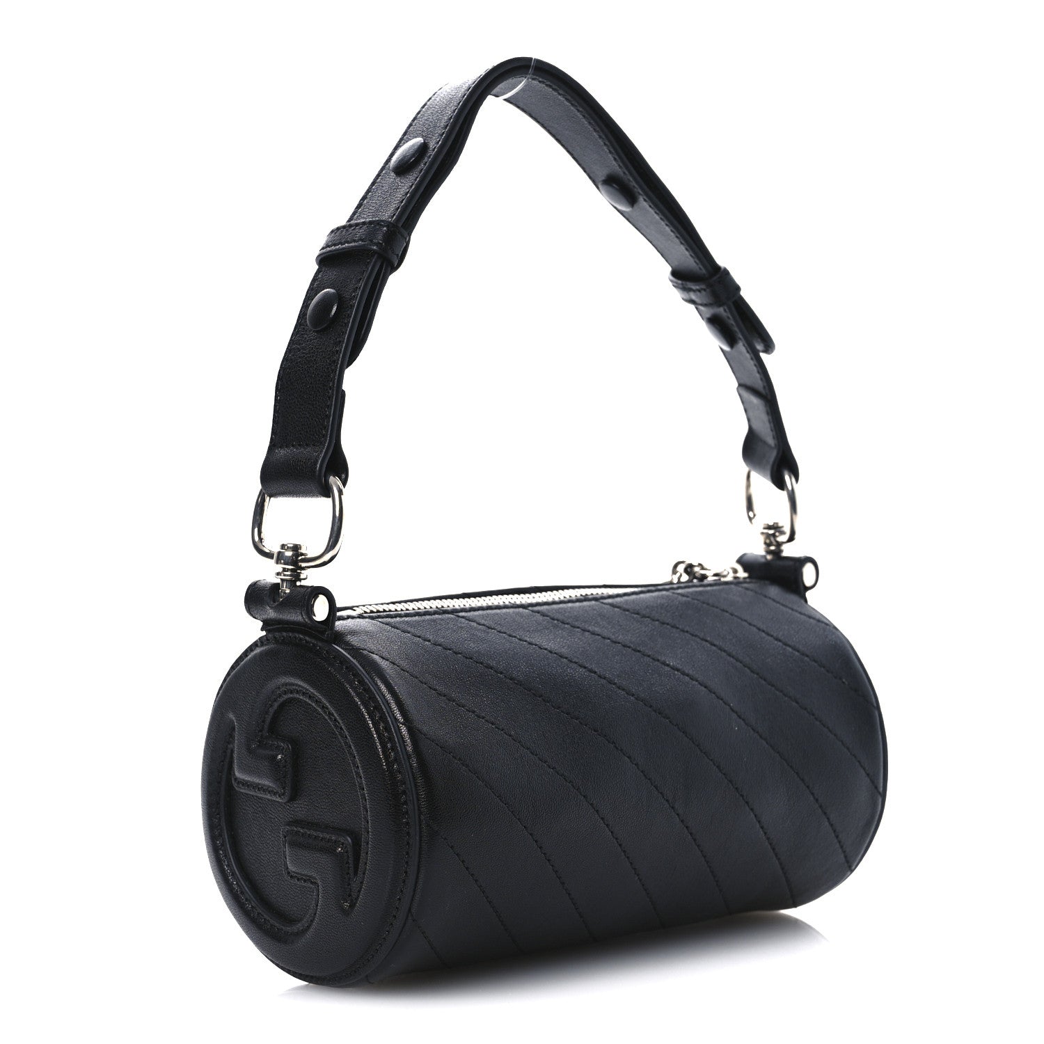 Gucci Sakai Be Green Calfskin Diagonal Stitched Mini Blondie Barrel Shoulder Bag Black 3 of 10