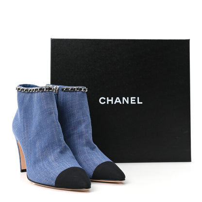 Chanel Denim Grosgrain Cap Toe Short Boots 38 Blue 10 of 10