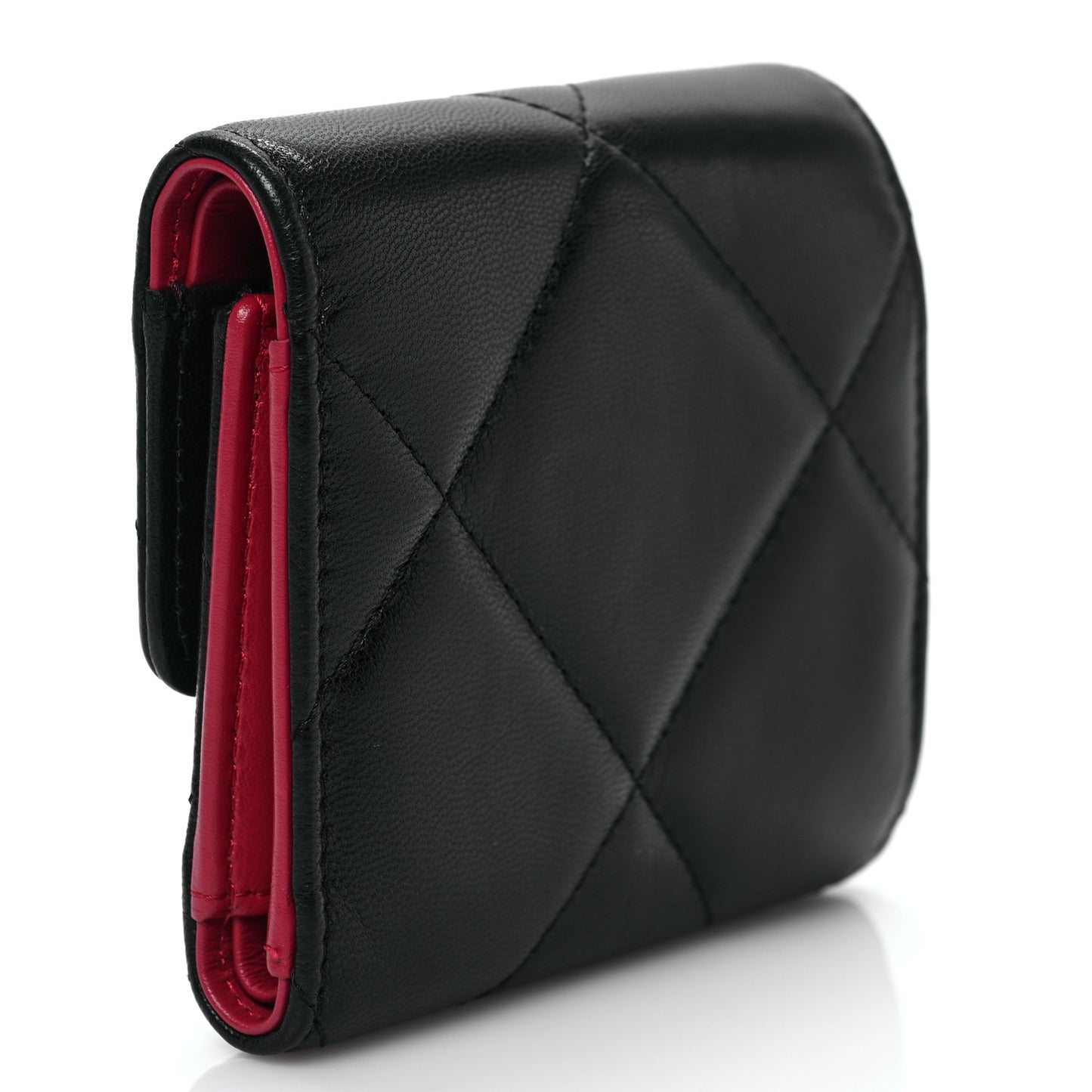 Lambskin Quilted Chanel 19 Small Flap Wallet Black
