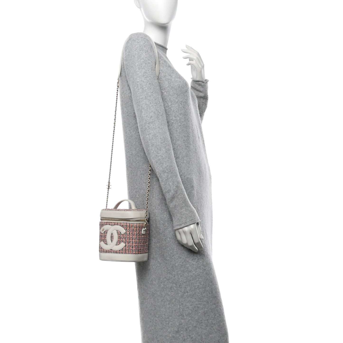 Tweed Lambskin Timeless Vanity Cosmetic Case White
