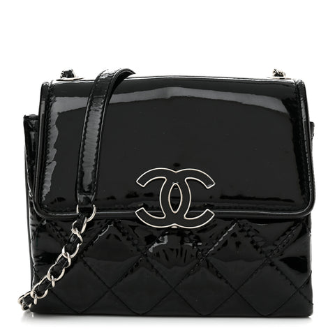Patent Quilted Hamptons Flap Bag Black