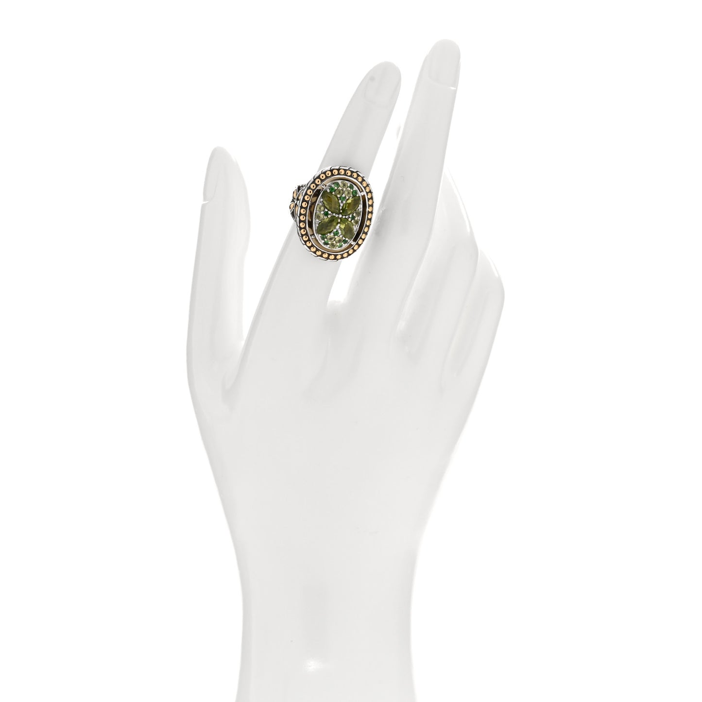 Sterling Silver 18K Yellow Gold Peridot Tsavorite Batu Kawung Ring 50 5.5