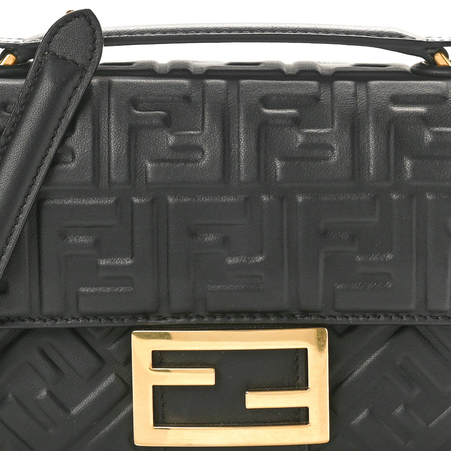 Fendi Nappa Small FF Embossed Mid Chain Baguette Black 7 of 9