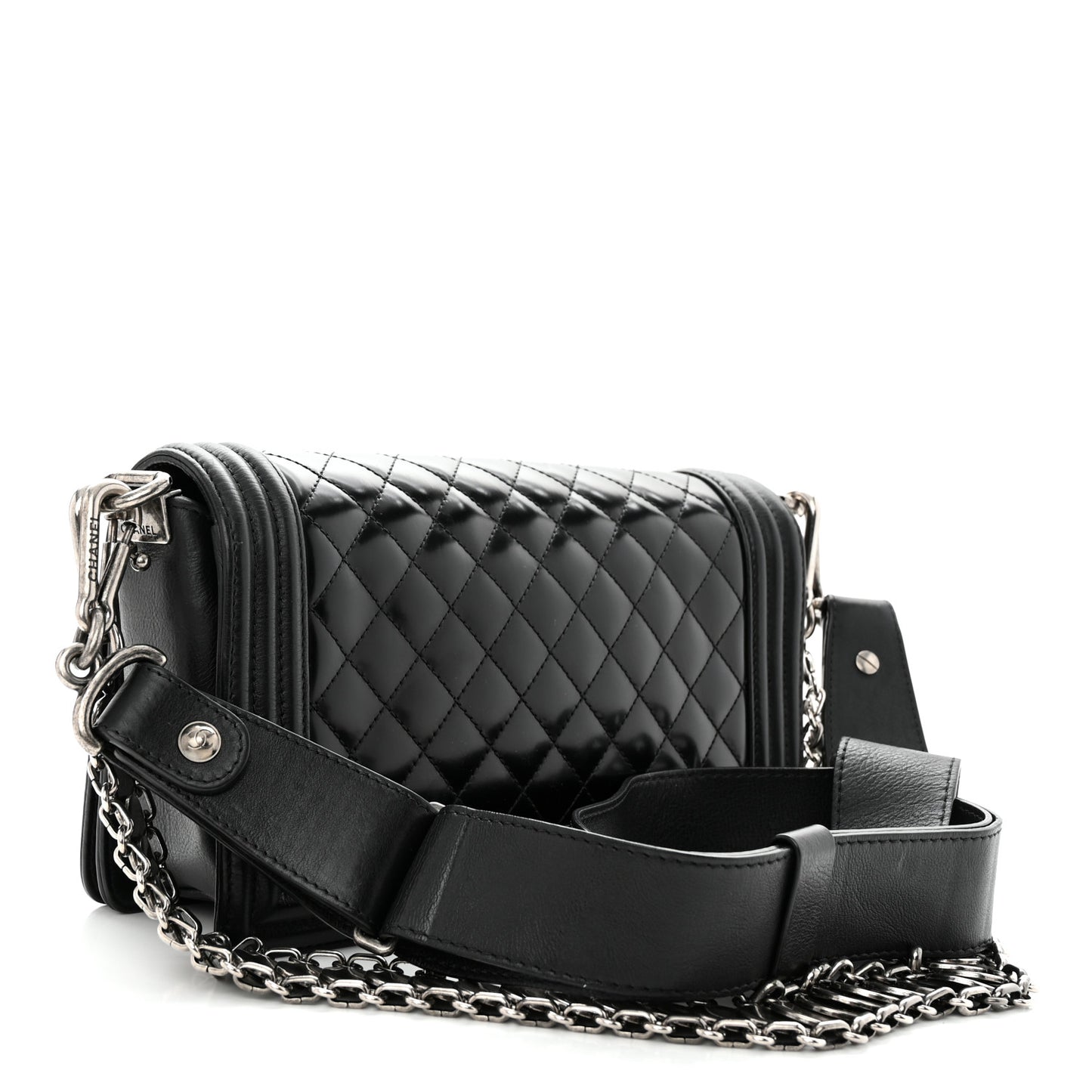 Patent Calfskin Quilted Paris Bombay Medallion Embellished Medium Boy Flap Black