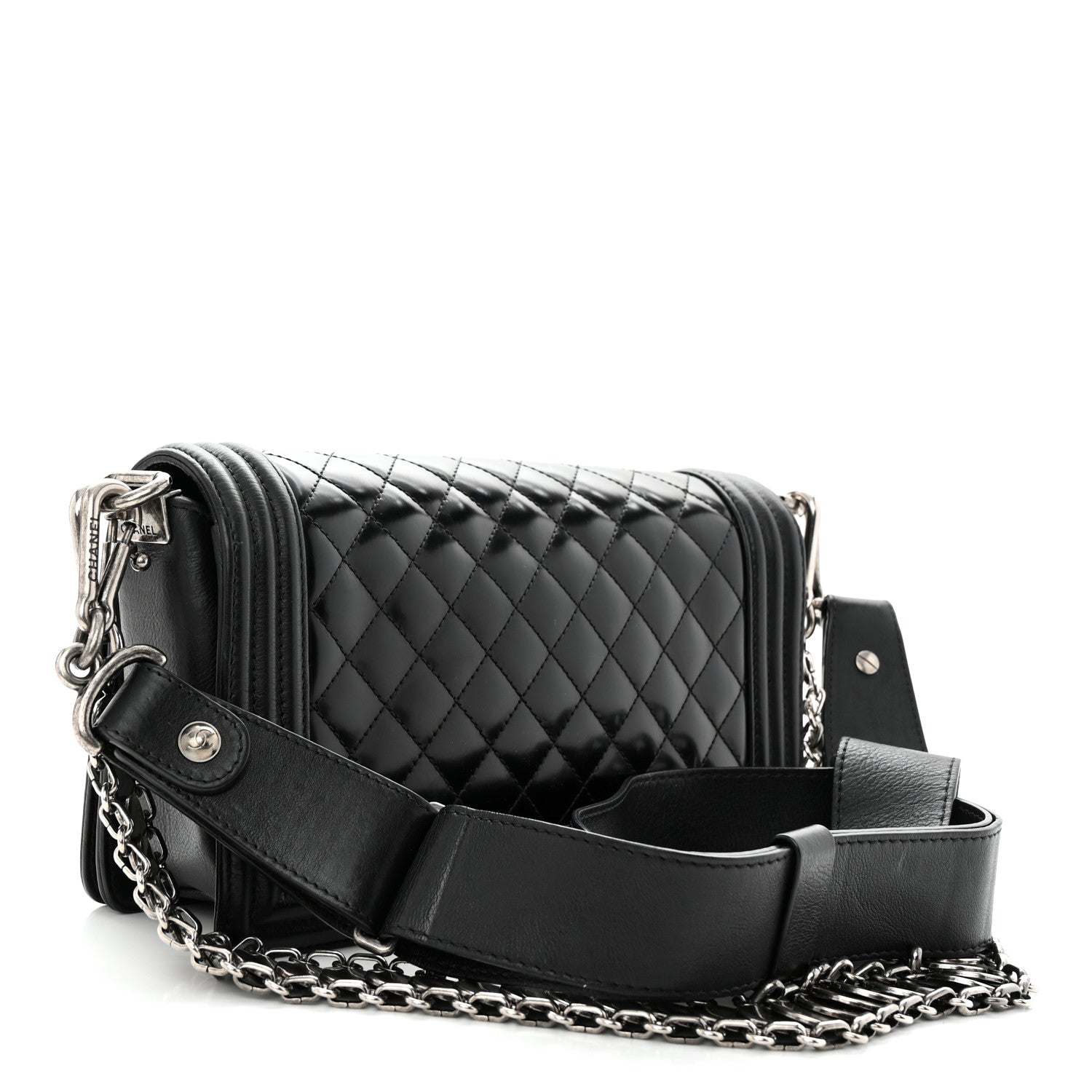 Chanel Patent Calfskin Quilted Paris Bombay Medallion Embellished Medium Boy Flap Black 3 of 10