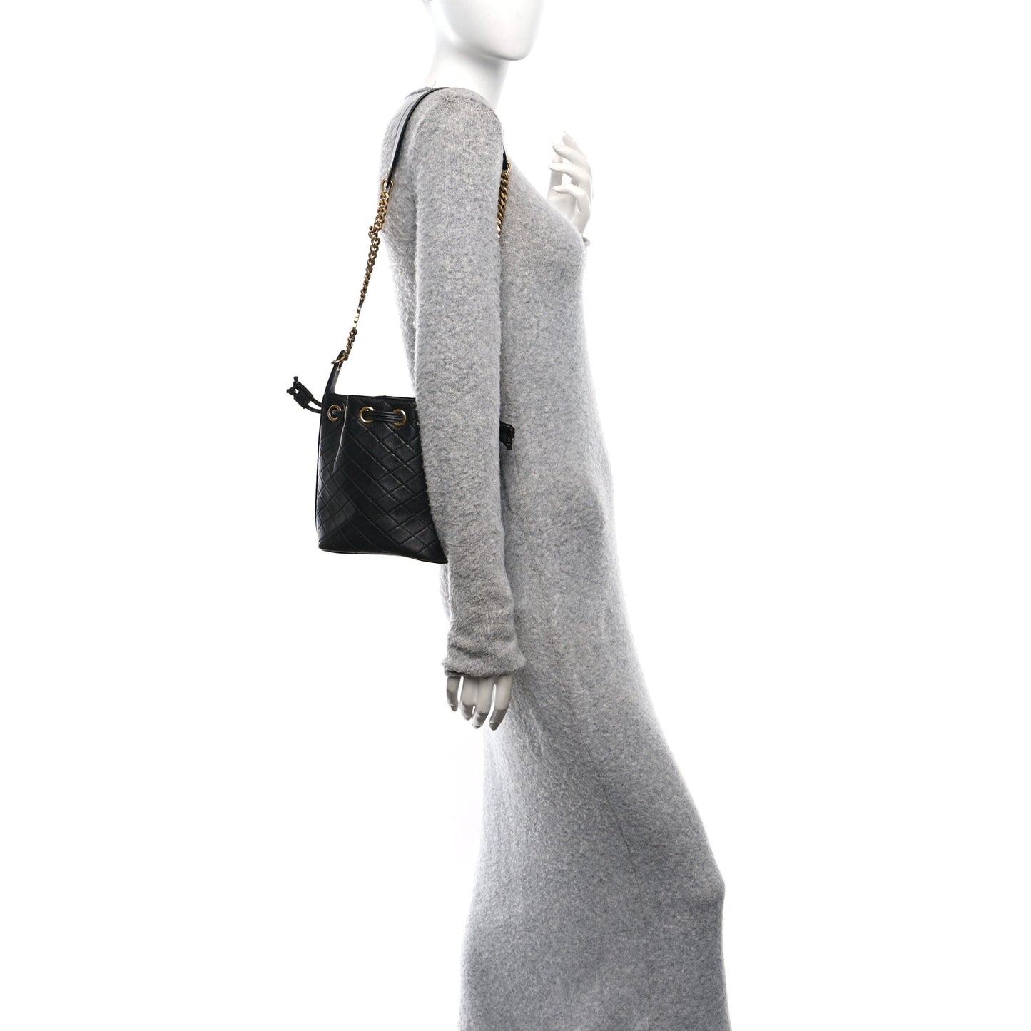 Lambskin Quilted Small Cassandre Bucket Bag Black