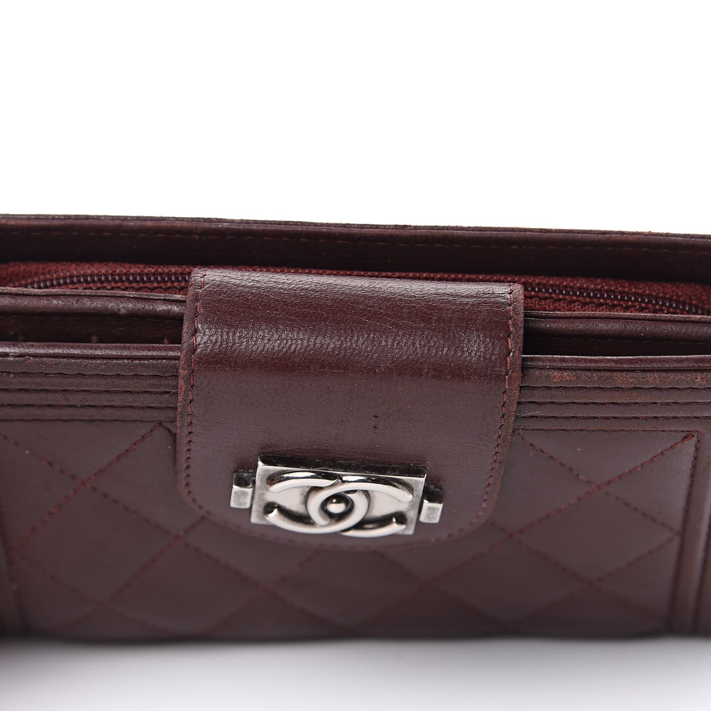 Lambskin Quilted Boy Zipped Pocket Wallet Burgundy
