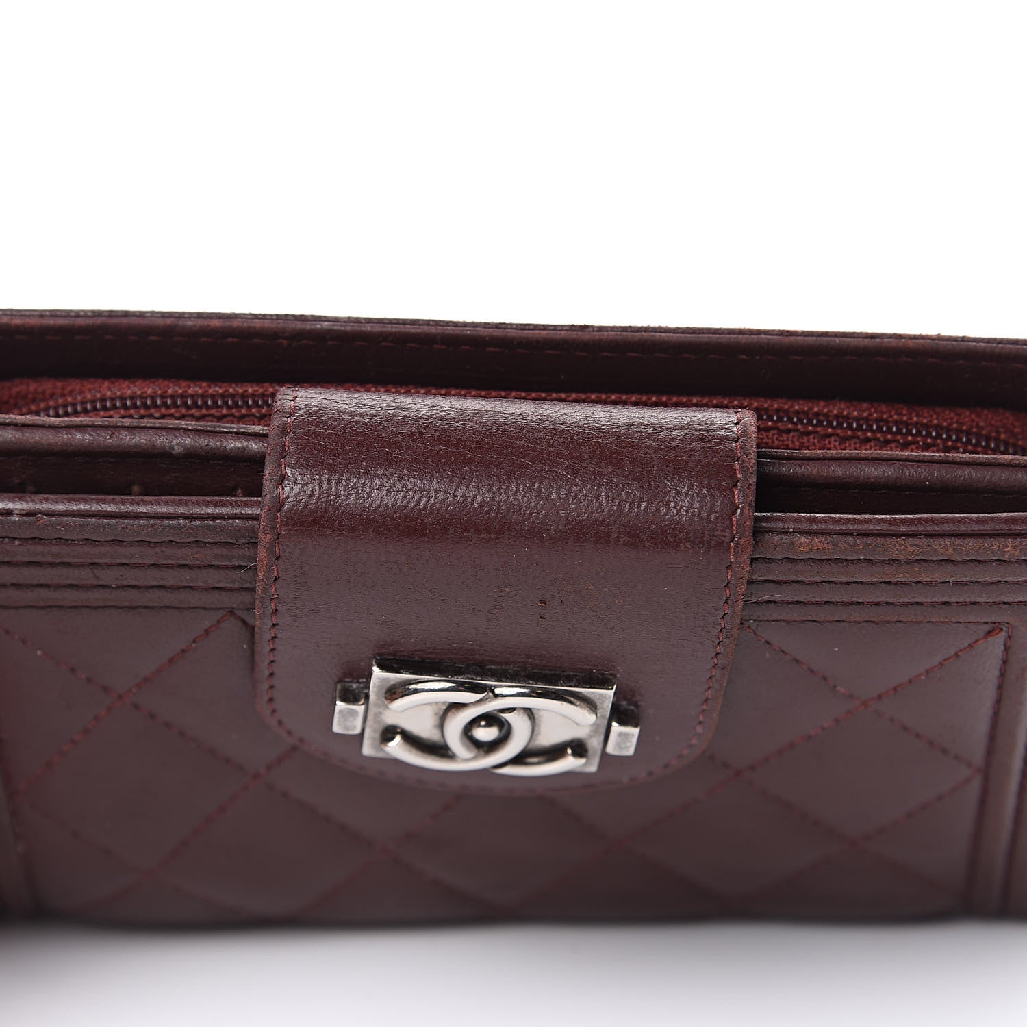 Chanel Lambskin Quilted Boy Zipped Pocket Wallet Burgundy 9 of 18