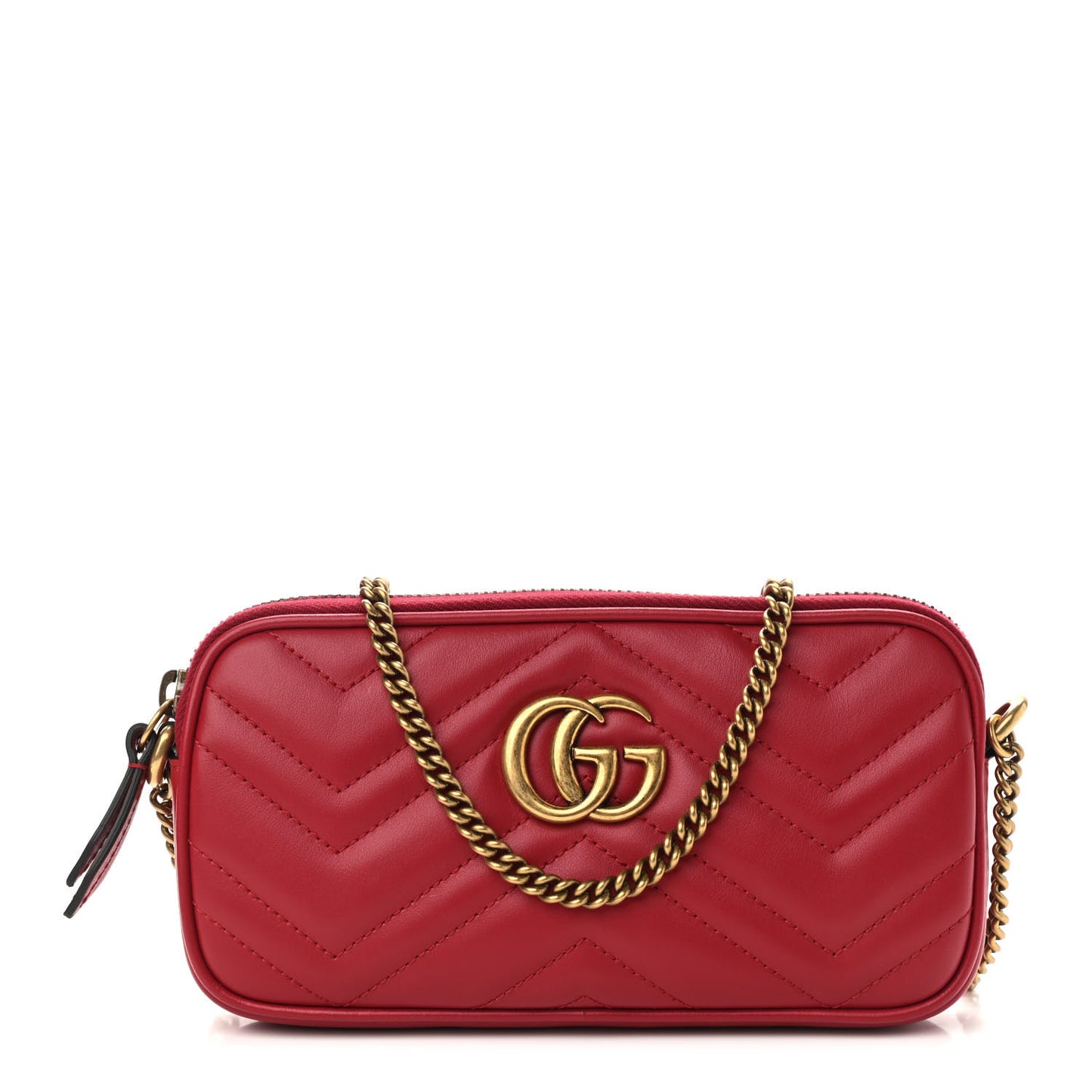 Calfskin Matelasse Mini GG Marmont Chain Crossbody Bag Hibiscus Red