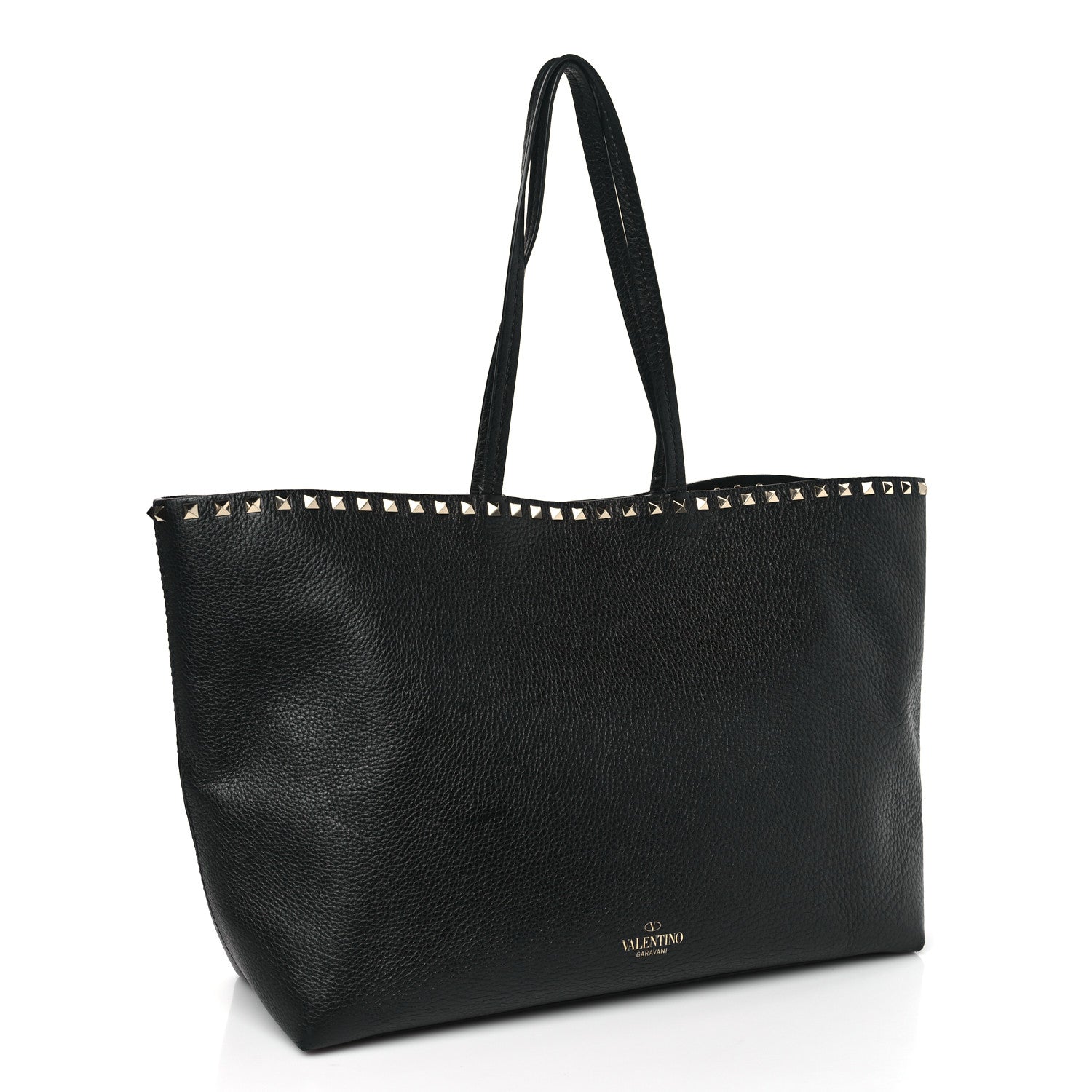 Valentino Garavani Grained Calfskin Rockstud Shoulder Tote Black 3 of 10