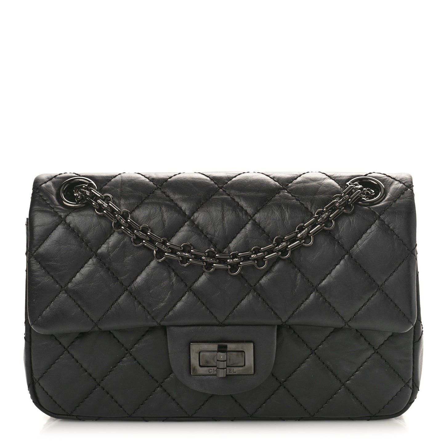 Aged Calfskin Quilted 2.55 Reissue Mini Flap So Black