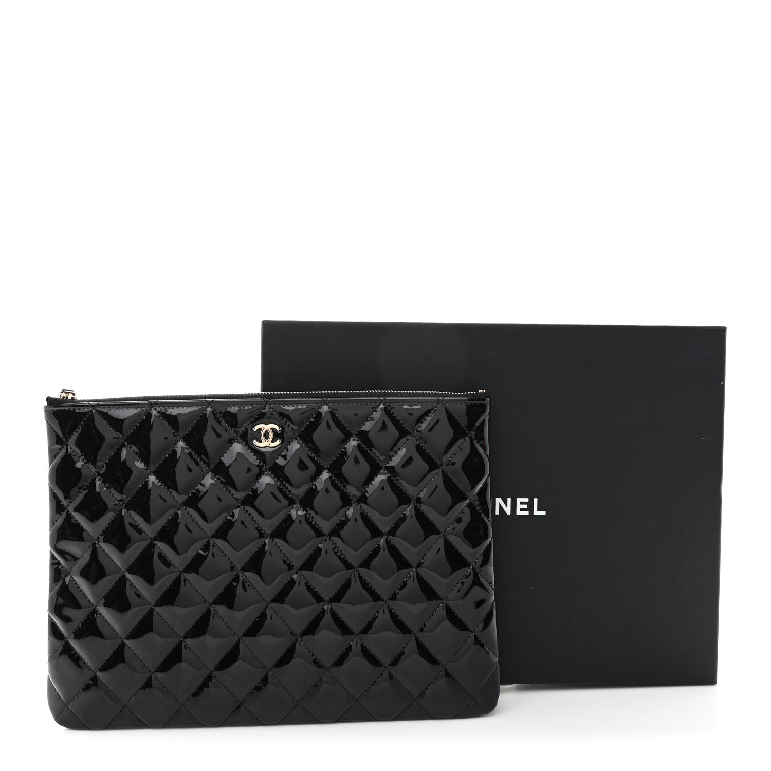 Chanel Patent Calfskin Quilted Medium Cosmetic Case Black 8 of 8