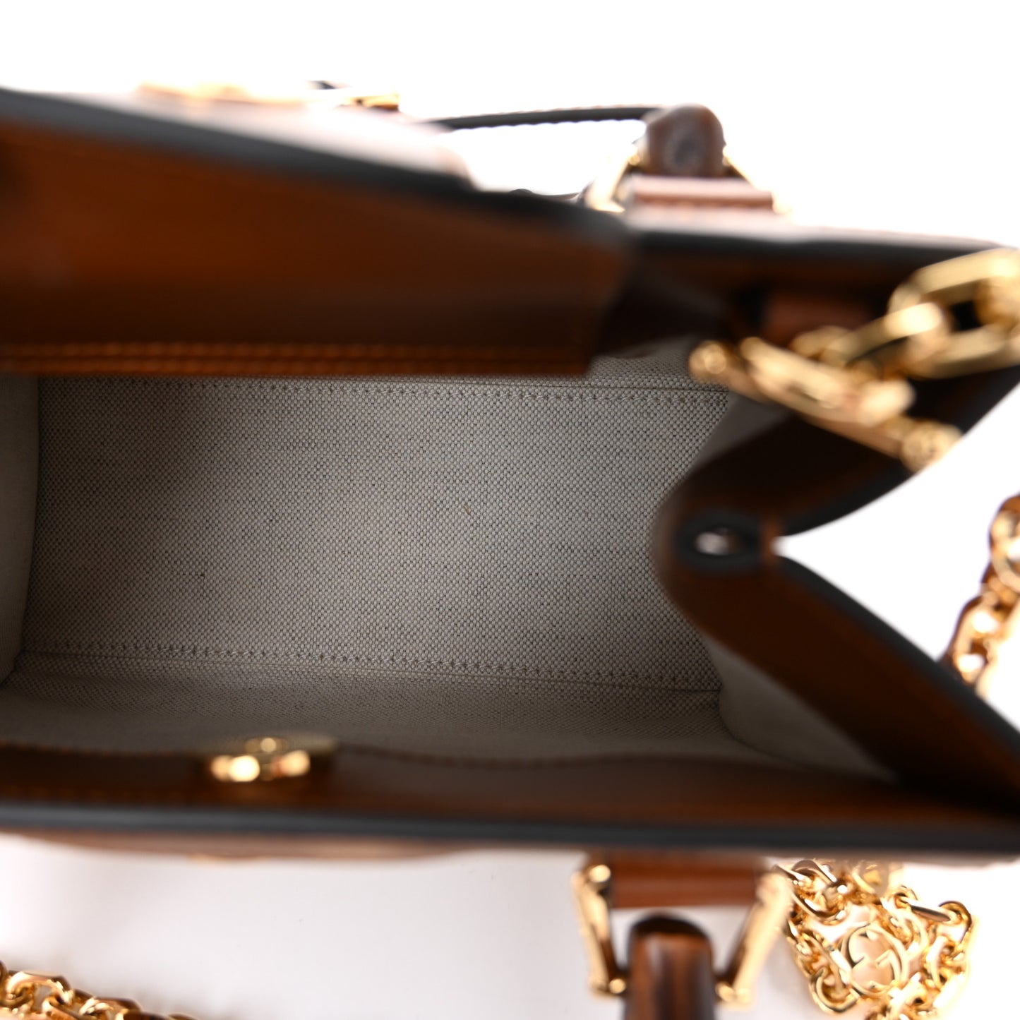 New Canvas Charisma Calfskin Crystal GG Monogram Mini Diana Tote Bag Camel Ebony