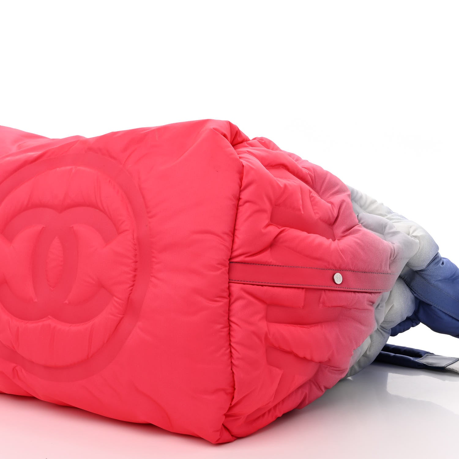 Chanel Nylon Embossed Large Doudoune Bowling Bag Pink Blue White 9 of 10
