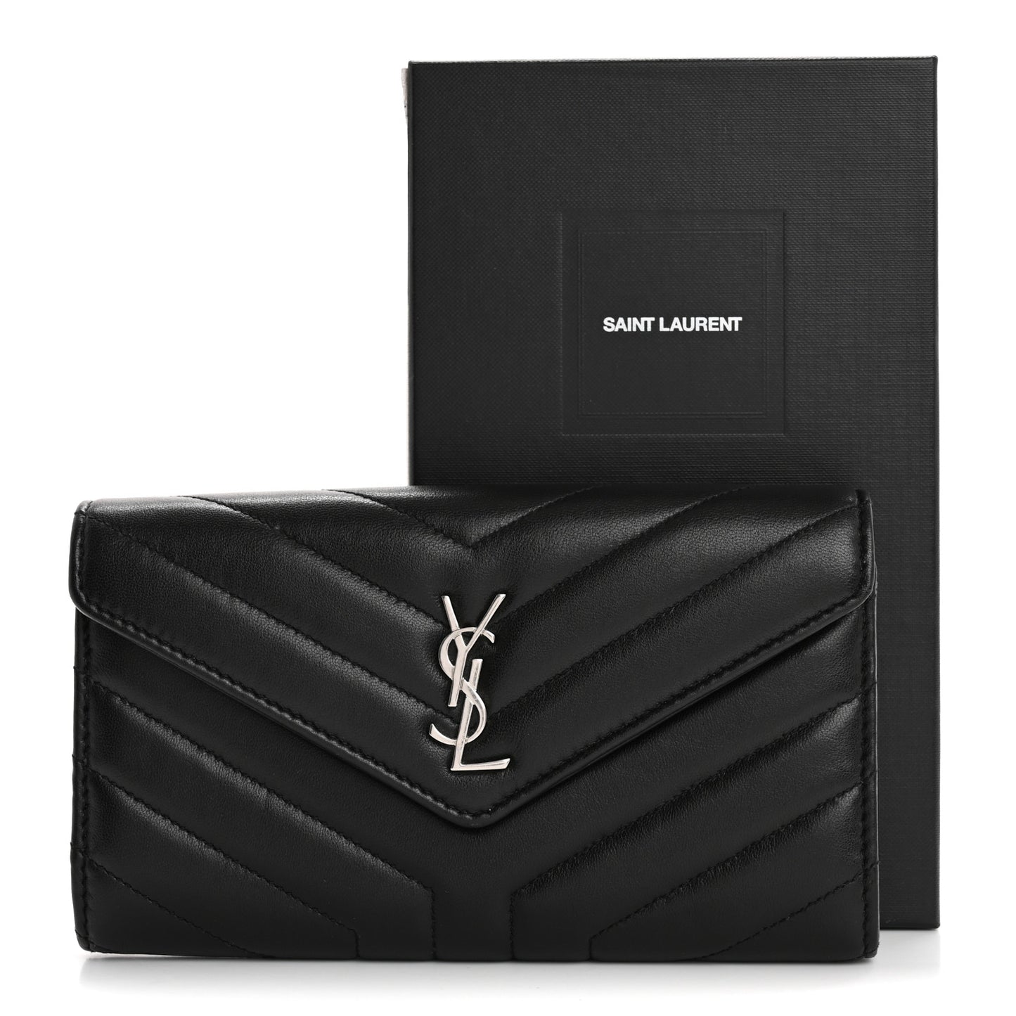 Lambskin Y Quilted Monogram Large Loulou Flap Wallet Black