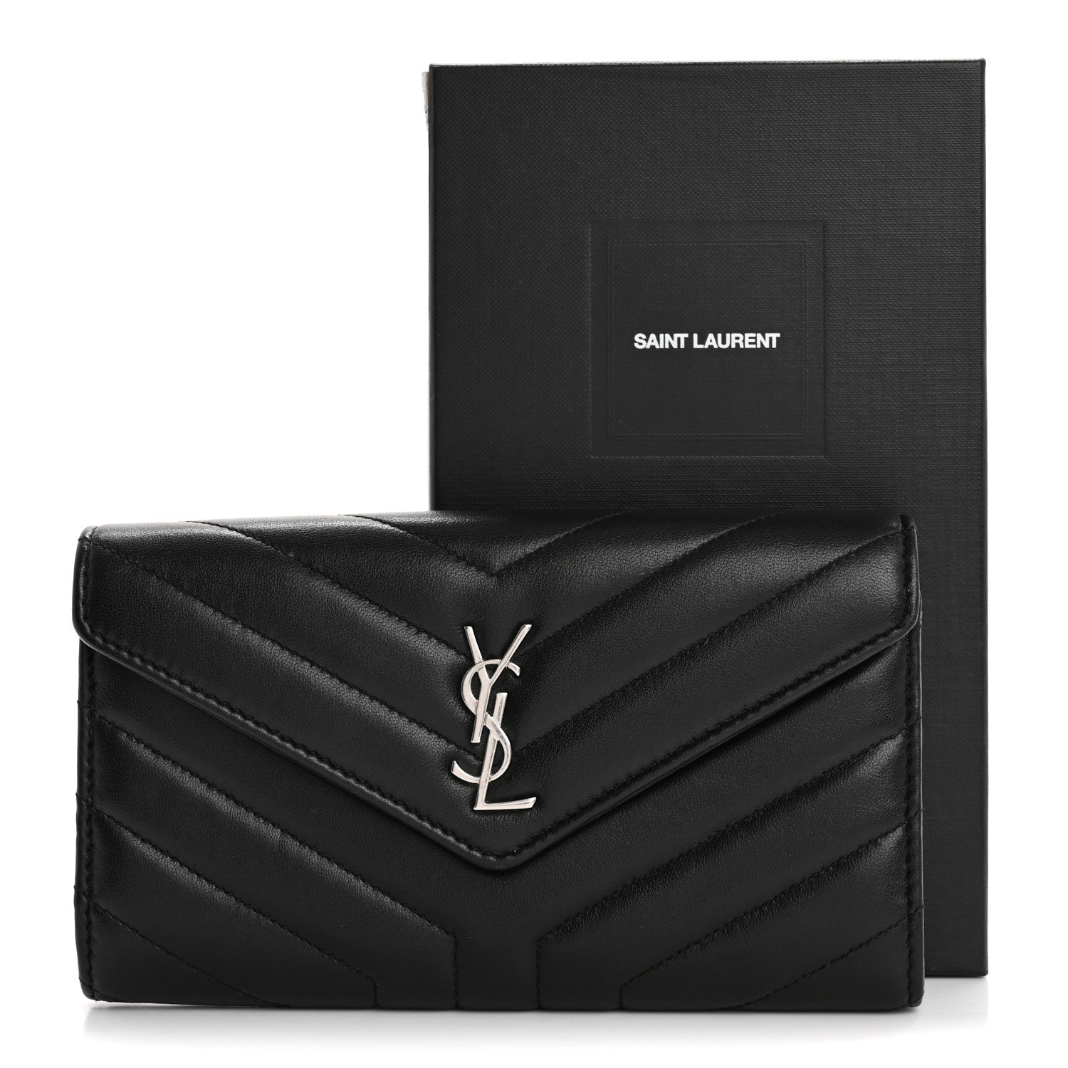 Saint Laurent Lambskin Y Quilted Monogram Large Loulou Flap Wallet Black 13 of 13