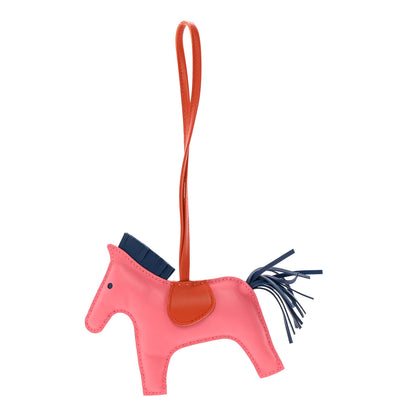 Hermes Milo Lambskin Grigri Rodeo Horse Bag Charm MM Rose Azalee Cornaline Bleu De Malte 1 of 4
