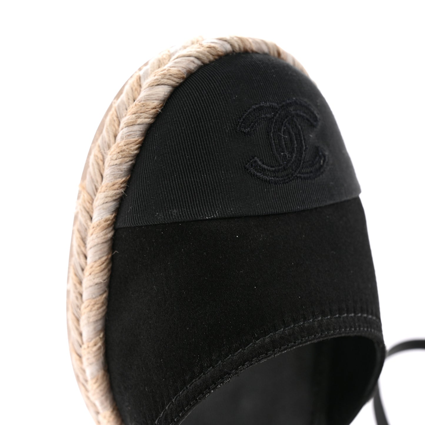 Satin Grosgrain CC Espadrilles Wedges 37 Black
