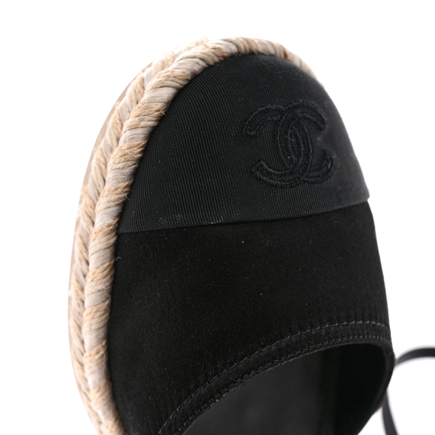 Chanel Satin Grosgrain CC Espadrilles Wedges 37 Black 9 of 13