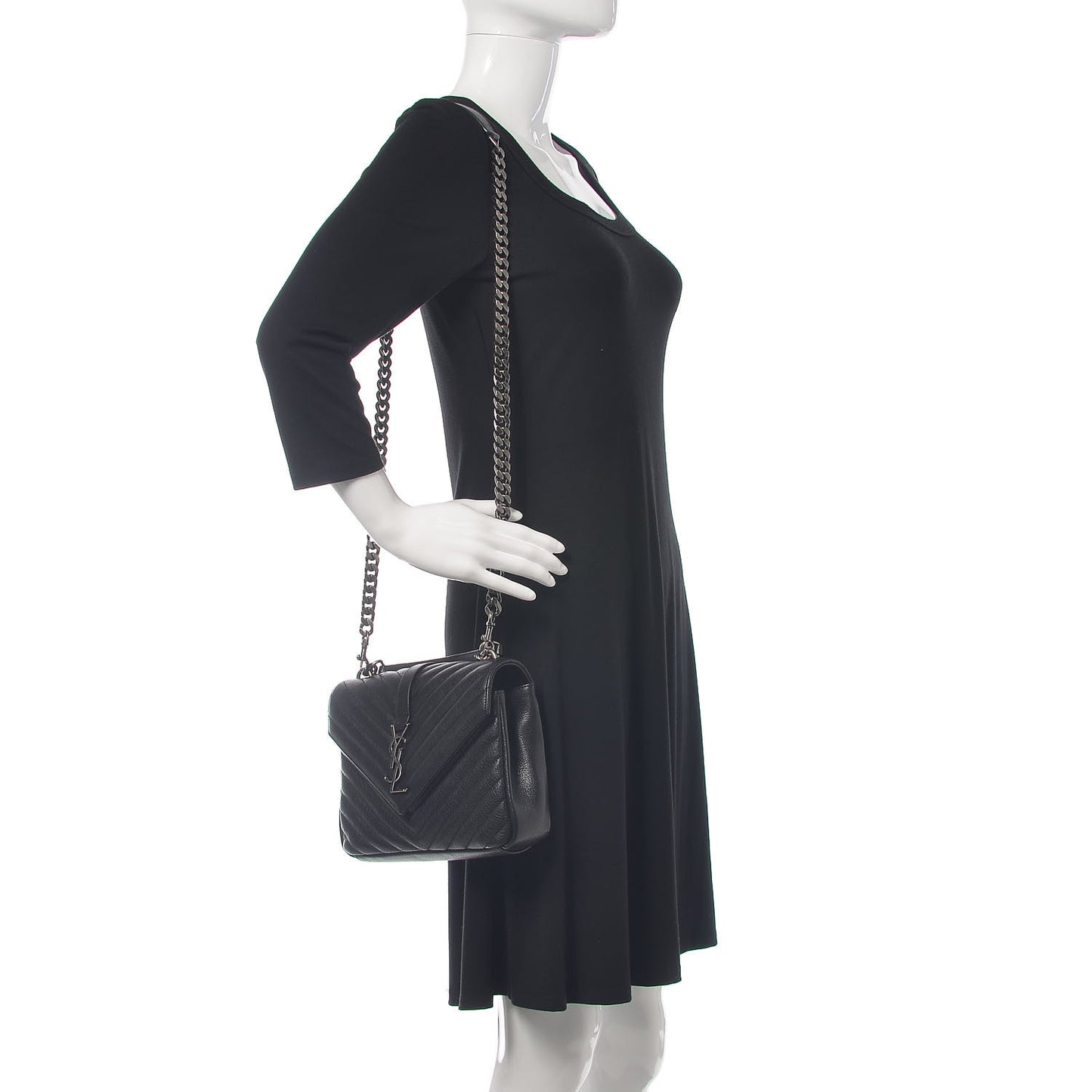 Sheepskin Matelasse Chevron Monogram Medium College Bag Black