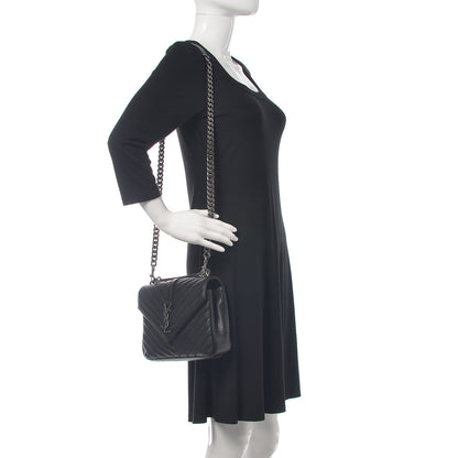 Saint Laurent Sheepskin Matelasse Chevron Monogram Medium College Bag Black 2 of 12