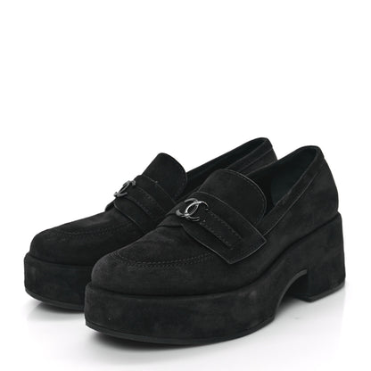 Chanel Suede CC Platform Loafers 36.5 Black 3 of 8