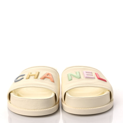 Chanel Lambskin Cha-Nel Mule Sandals 40 Ivory Multicolor 2 of 8