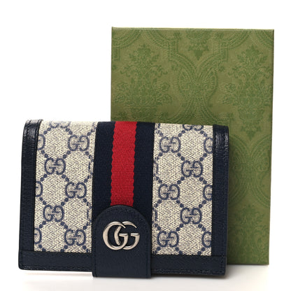 Gucci GG Supreme Monogram Textured Dollar Calfskin Web Ophidia Passport Case Beige Blue 8 of 8