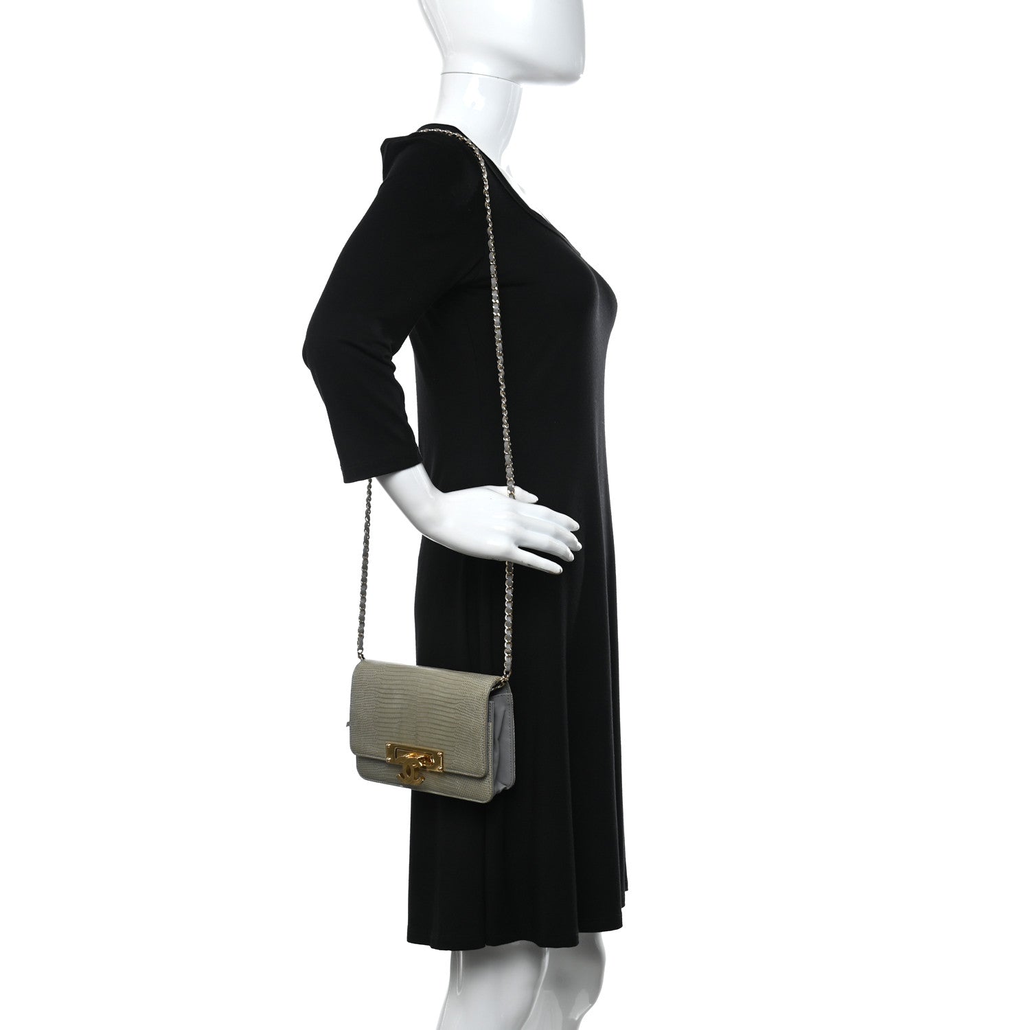 Chanel Lizard Golden Class Wallet on Chain WOC Grey 2 of 12