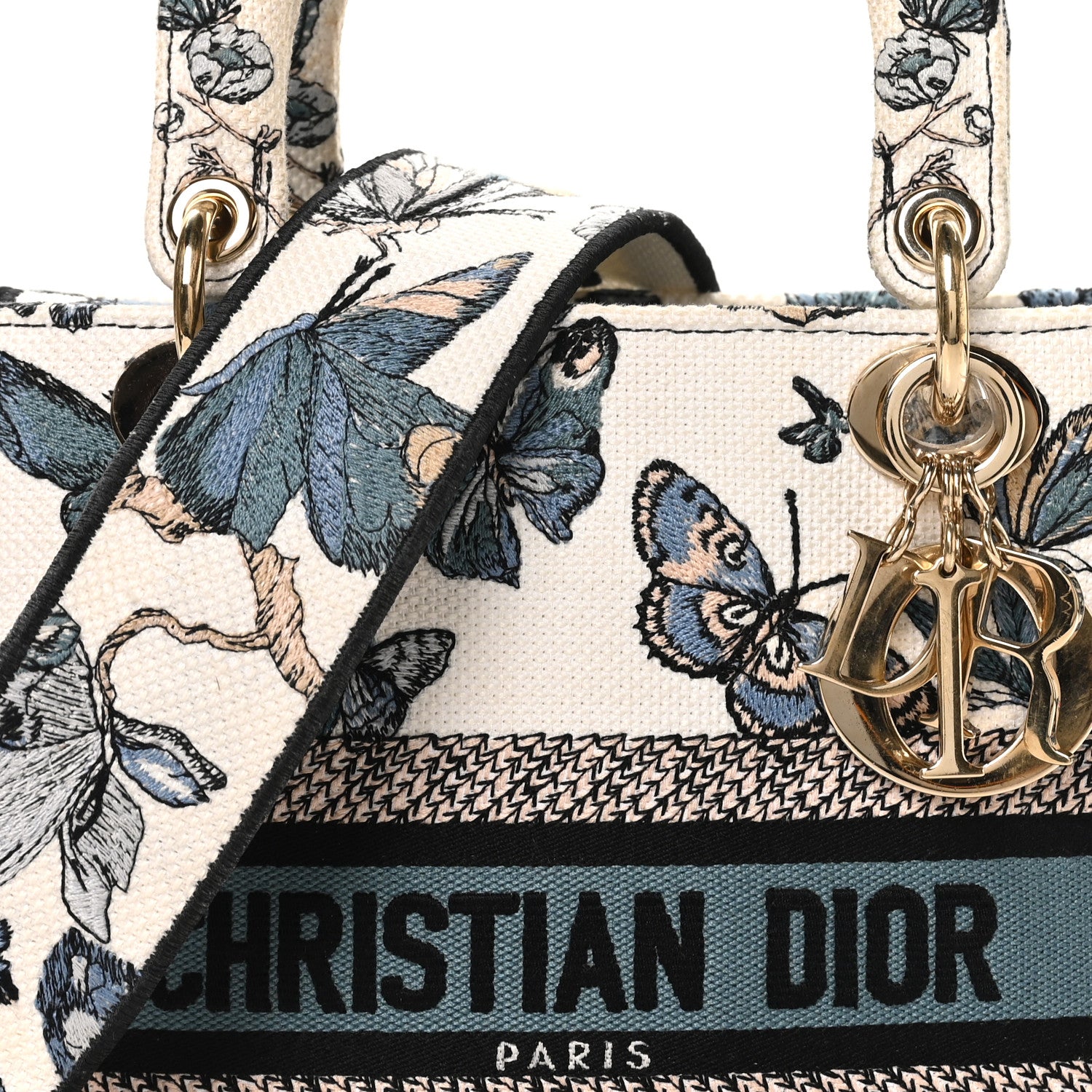 Christian Dior Canvas Toile de Jouy Mexico Embroidered Medium Lady D-Lite White Blue Multicolor 7 of 9