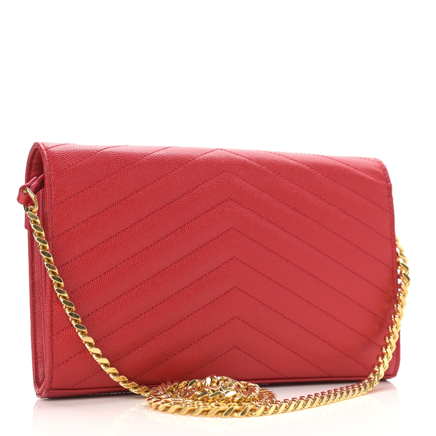 Grain De Poudre Matelasse Chevron Monogram Chain Wallet Red