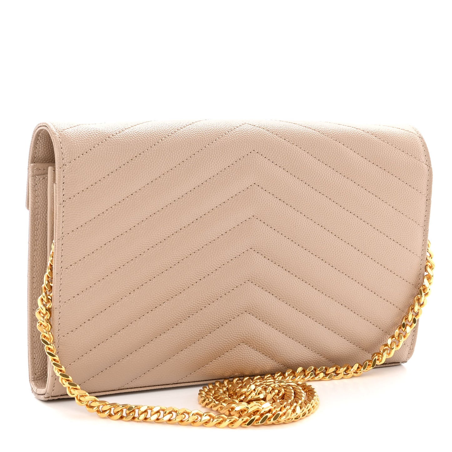 Grain De Poudre Matelasse Chevron Monogram Chain Wallet Nude Powder