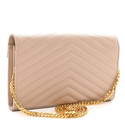 Saint Laurent Grain De Poudre Matelasse Chevron Monogram Chain Wallet Nude Powder 3 of 10