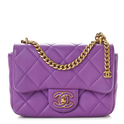 Chanel Lambskin Enamel Quilted Mini Pending CC Square Flap Purple 1 of 10