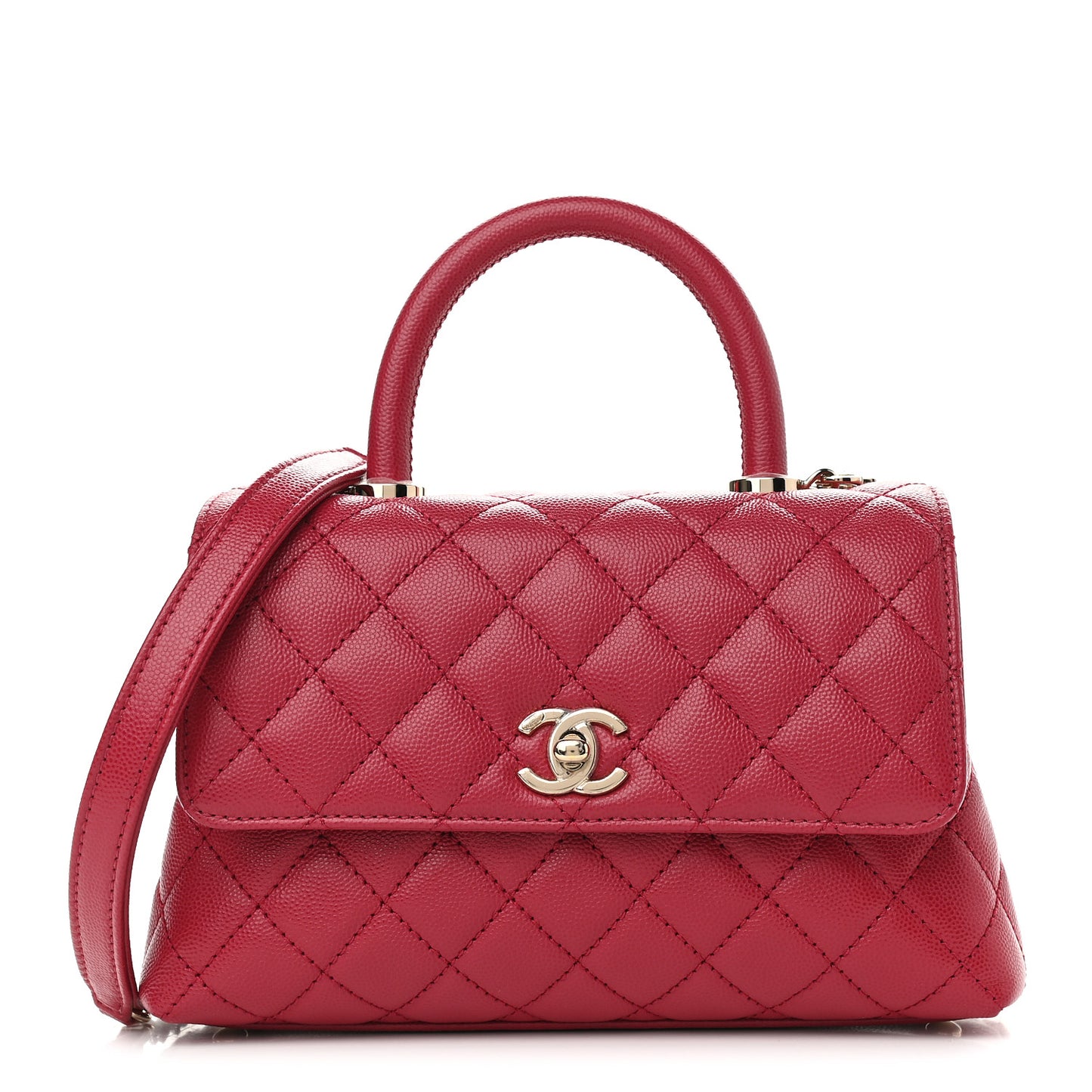 Caviar Quilted Mini Coco Handle Flap Dark Pink