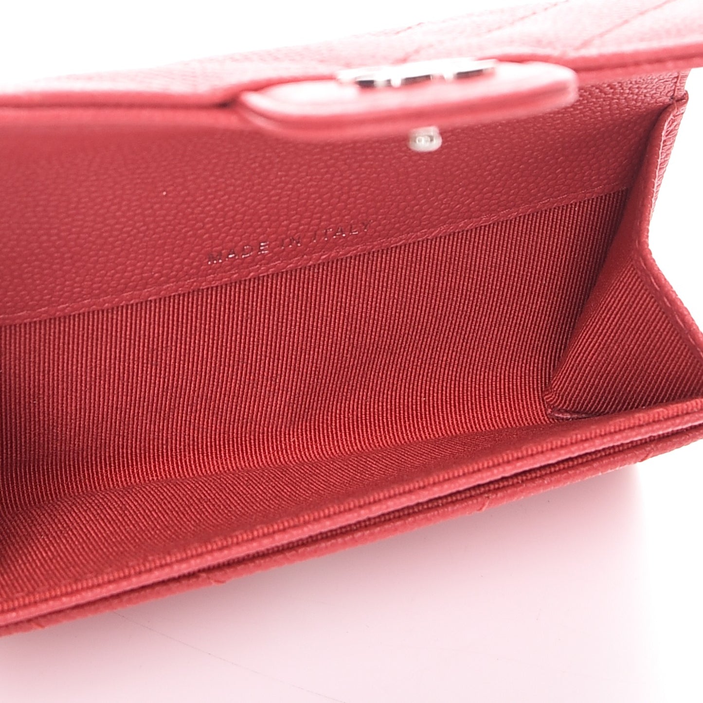 Caviar Chevron Quilted Card Holder Wallet Dark Pink